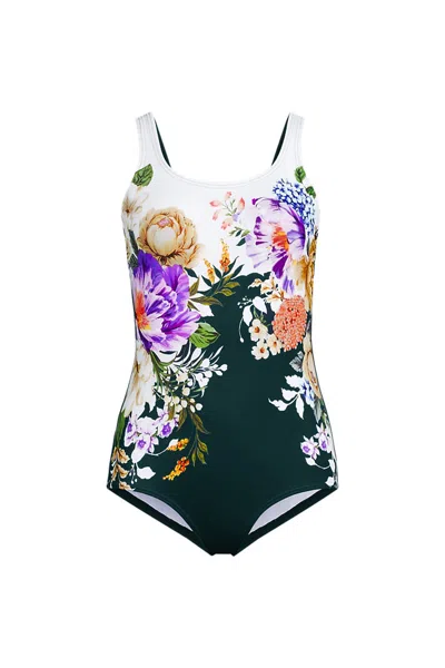 Lands' End Women's Tugless Low Leg One Piece Swimsuit In Green