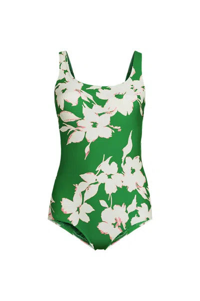 Lands' End Women's Tugless Low Leg One Piece Swimsuit In Black