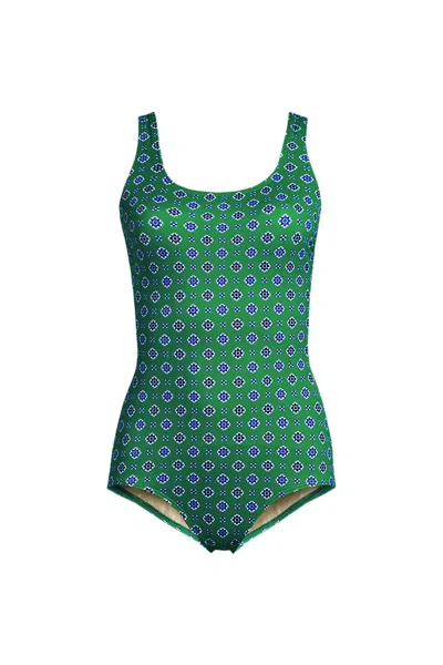 Lands' End Women's Tugless Low Leg One Piece Swimsuit In Green