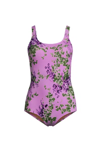 Lands' End Women's Tugless Low Leg One Piece Swimsuit In Multi