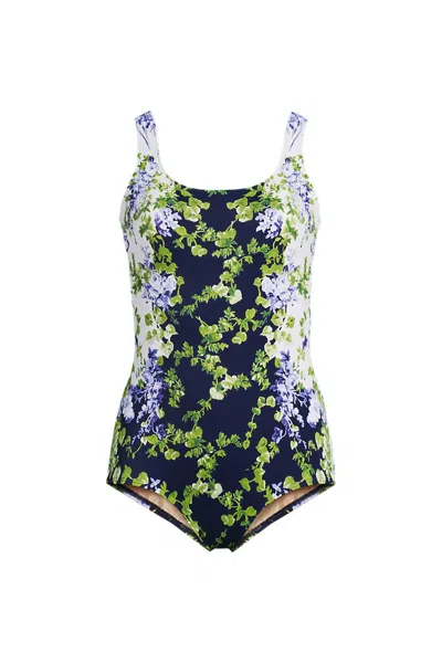 Lands' End Women's Tugless Low Leg One Piece Swimsuit In Multi