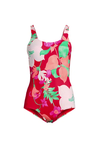 Lands' End Women's Tugless Low Leg One Piece Swimsuit In Brown