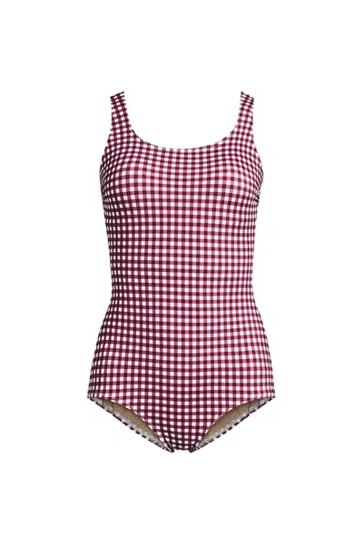 Lands' End Women's Tugless Low Leg One Piece Swimsuit In Red