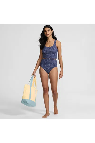 Lands' End Women's Tugless Midkini Top And High Waisted Bottom Swimsuit Set In Blue