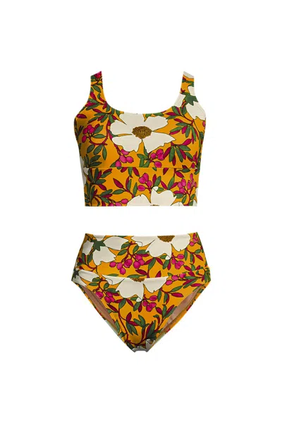Lands' End Women's Tugless Midkini Top And High Waisted Bottom Swimsuit Set In Brown