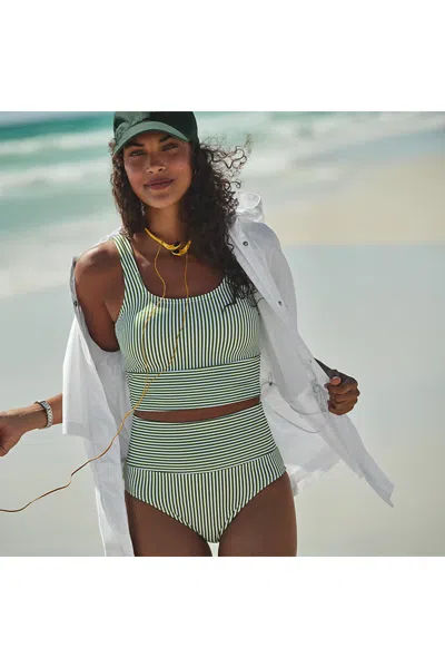 Lands' End Women's Tugless Midkini Top And High Waisted Bottom Swimsuit Set In Green