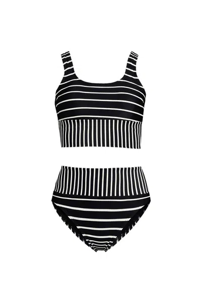 Lands' End Women's Tugless Midkini Top And High Waisted Bottom Swimsuit Set In Multi
