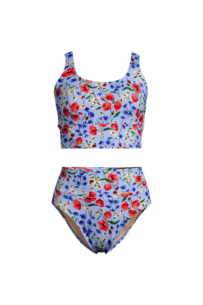 Lands' End Women's Tugless Midkini Top And High Waisted Bottom Swimsuit Set In Multi