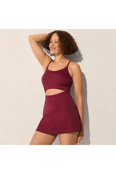 Lands' End Women's Tugless Monokini Swim Dress Swimsuit In Red