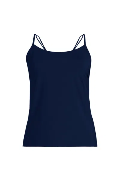 Lands' End Women's Tugless Quickdry Adjustable Strappy Back Tankini Top In Blue