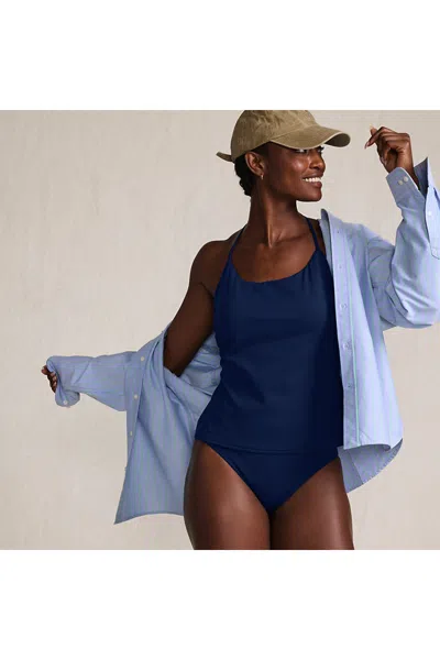 Lands' End Women's Tugless Quickdry Adjustable Strappy Back Tankini Top In Blue