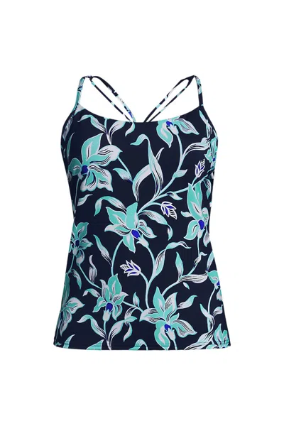 Lands' End Women's Tugless Quickdry Adjustable Strappy Back Tankini Top In Multi