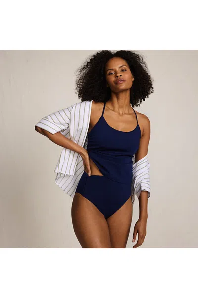 Lands' End Women's Tugless Quickdry High Waisted High Leg Bikini Bottoms In Blue