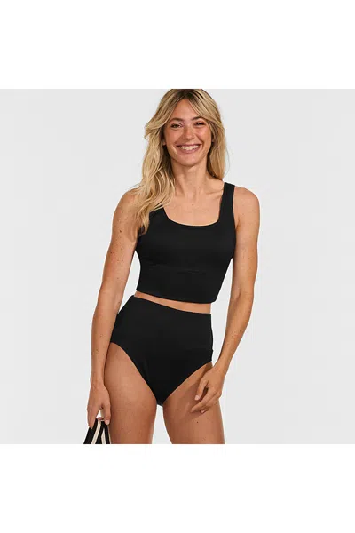 Lands' End Women's Tugless Ribbed Midkini And High Waisted Bottom Swimsuit Set In Black