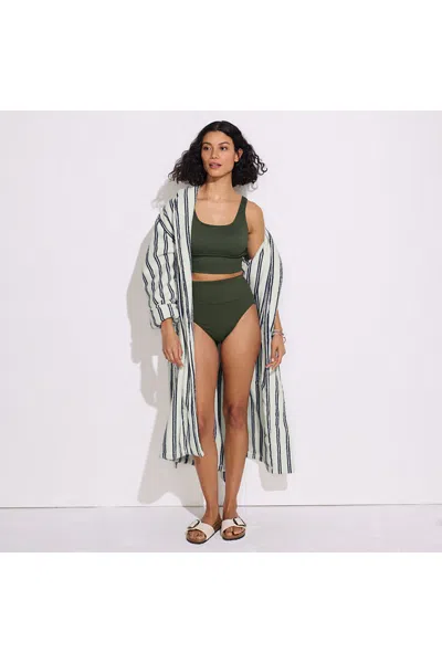 Lands' End Women's Tugless Ribbed Midkini And High Waisted Bottom Swimsuit Set In Green