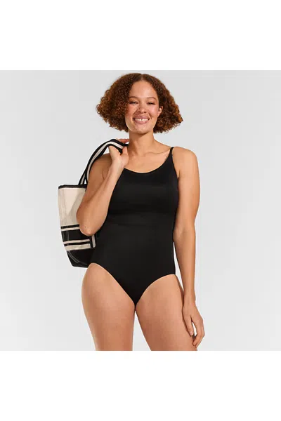 Lands' End Women's Tugless Thin Strap One Piece Swimsuit In Black