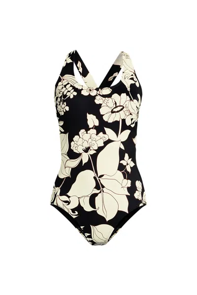 Lands' End Women's Tugless X-back One Piece Swimsuit In Black