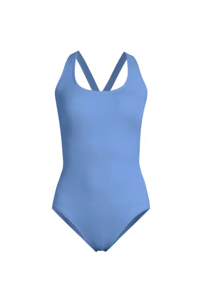 Lands' End Women's Tugless X-back One Piece Swimsuit In Blue