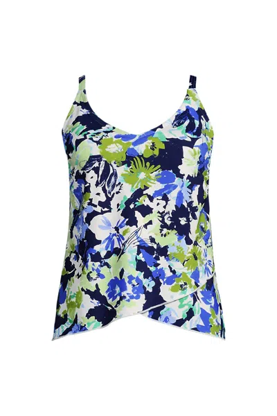 Lands' End Women's Tulip Hem Tankini Top In Blue