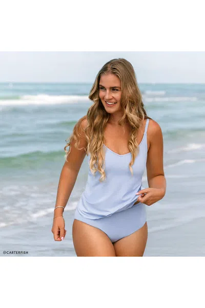 Lands' End Women's Tulip Hem Tankini Top In Blue