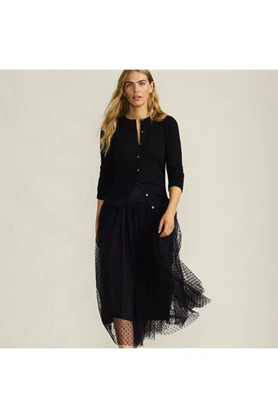 Lands' End Women's Tulle Midi Skirt In Black