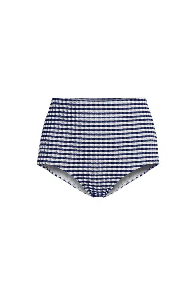 Lands' End Women's Tummy Control Gingham Tugless High Waisted Bikini Bottoms In Blue