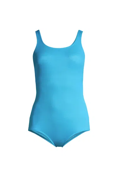 Lands' End Women's Tummy Control Tugless Low Leg One Piece Swimsuit In Blue