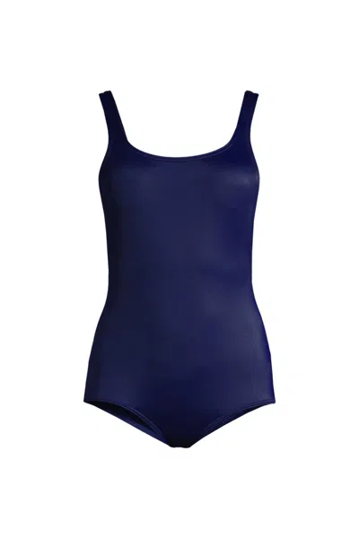 Lands' End Women's Tummy Control Tugless Low Leg One Piece Swimsuit In Blue