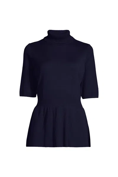 Lands' End Women's Turtle Neck Peplum Sweater In Blue