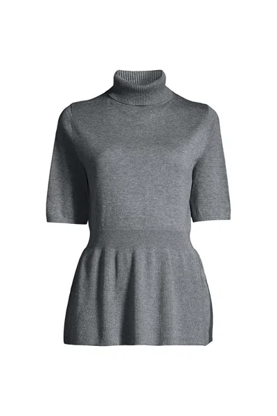 Lands' End Women's Turtle Neck Peplum Sweater In Gray