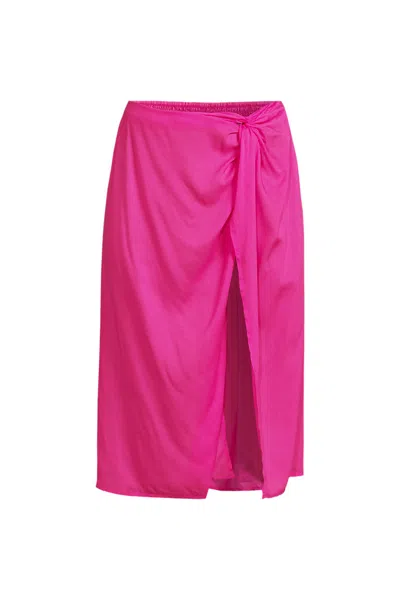 Lands' End Women's Twist Front Knee Length Swim Cover-up Skirt In Pink