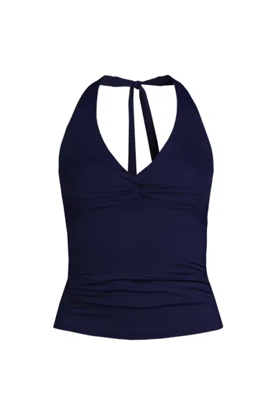 Lands' End Women's Twist Halter Tankini Top In Blue