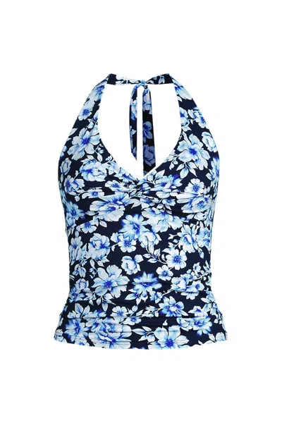 Lands' End Women's Twist Halter Tankini Top In Blue
