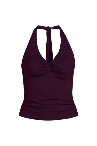 Lands' End Women's Twist Halter Tankini Top In Burgundy