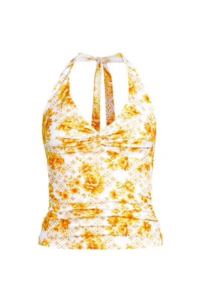 Lands' End Women's Twist Halter Tankini Top In Yellow