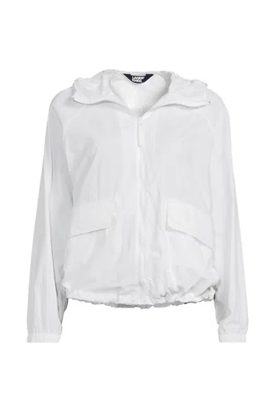 Lands' End Women's Upf Packable Hooded Windbreaker Jacket In White