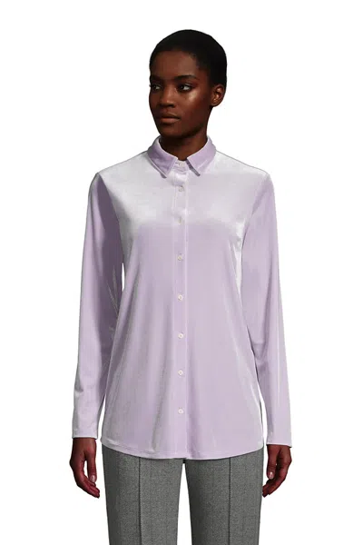 Lands' End Women's Velvet Long Sleeve Button Front Tunic In Purple