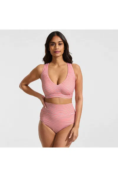 Lands' End Women's V-neck Bikini And High Waisted Bottom Swimsuit Set In Pink