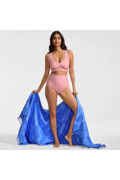 Lands' End Women's V-neck Bikini And High Waisted Bottom Swimsuit Set In Pink