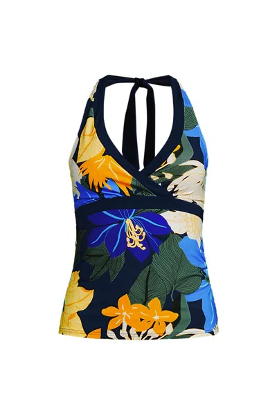 Lands' End Women's V-neck Halter Tankini Top In Blue