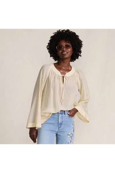 Lands' End Women's Voile Tie Neck Poet Blouse In Yellow