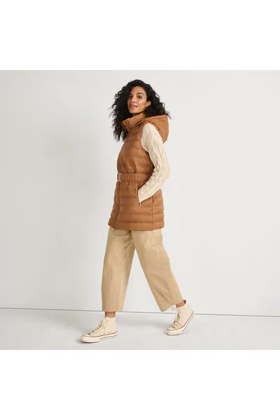Lands' End Women's Wanderweight Belted Packable Down Vest In Brown