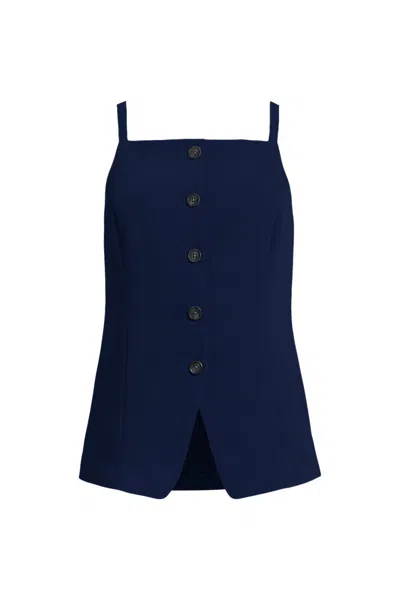 Lands' End Women's Washable Suiting Button Front Vest In Blue