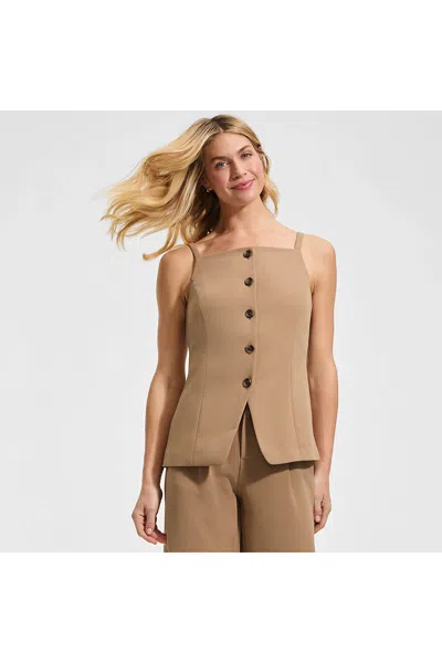 Lands' End Women's Washable Suiting Button Front Vest In Brown