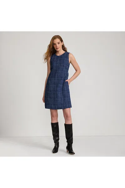 Lands' End Women's Washable Tweed Sleeveless Above The Knee Dress In Blue
