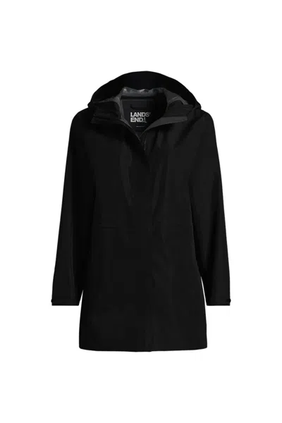 Lands' End Women's Waterproof Hooded Packable Rain Jacket In Black
