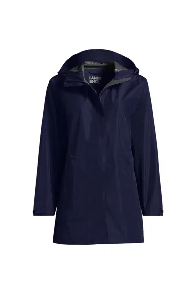 Lands' End Women's Waterproof Hooded Packable Rain Jacket In Blue