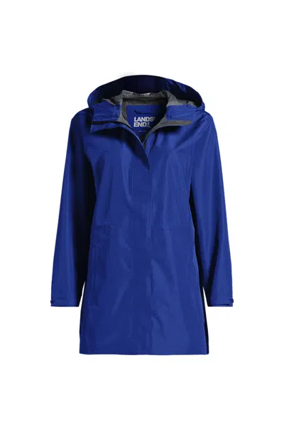 Lands' End Women's Waterproof Hooded Packable Rain Jacket In Blue