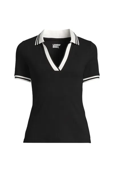 Lands' End Women's Wide Rib Polo Shirt In Black