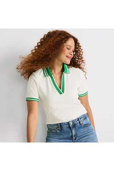 Lands' End Women's Wide Rib Polo Shirt In White